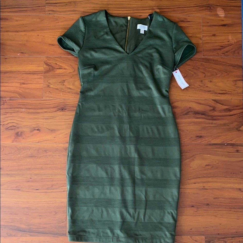 Bisou Bisou Green Ribbed Sheath Midi Dress